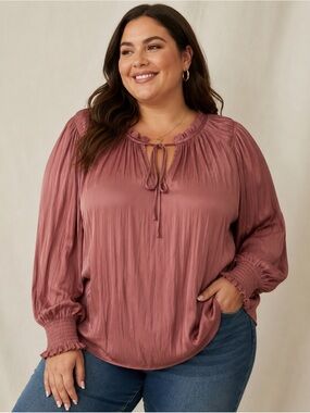 Rachel Zoe Dusty Rose Long-Sleeve Pleated Blouse